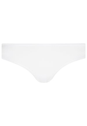 Vit sömlös trosa med en slät textur, minimalistisk design och elastiskt midjeband, utan mönster eller dekorationer.