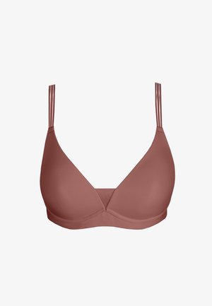 Draadloze driehoekige beha in een gedempte rooskleur, met een gladde stof, dunne verstelbare bandjes en een naadloos ontwerp voor een schone silhouet.