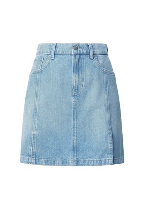 Heled sinine teksaseelik, millel on kitsas talje, esipockets ja peened õmblustähed. Disainil on sirge lõige ja veidi laienev äär.