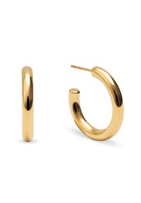 Orecchini a cerchio in oro con una forma liscia e arrotondata e una finitura lucida. Il design presenta un perno per una chiusura sicura.