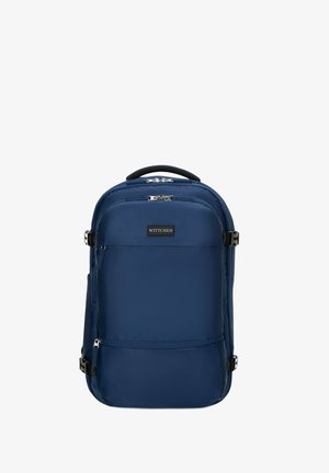 Mochila blue de Wittchen con múltiples compartimentos con cremallera, hebillas laterales y un asa superior acolchada.