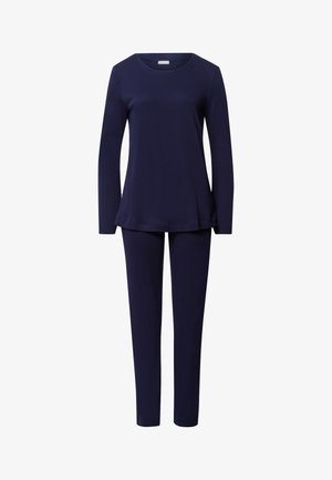 Completo per il tempo libero blu navy composto da una maglia a maniche lunghe con scollatura rotonda e pantaloni coordinati, realizzato in morbido tessuto strutturato.