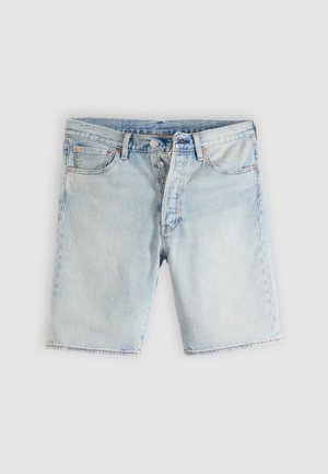 Hele sinise teksapüksid, millel on nööpidega kinnis, viis taskut ja lõdvanud ääred. Kangas on veidi pleekinud ja kulunud tekstuuriga.