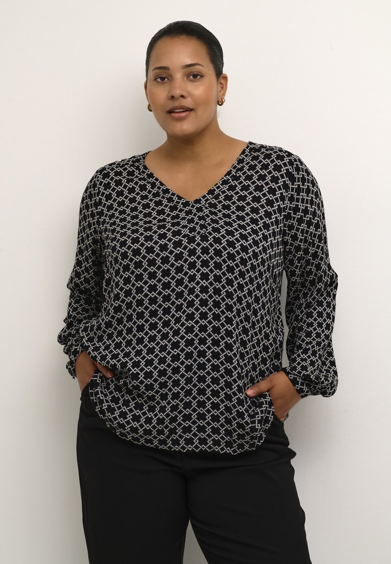 Kaffe Curve KCOLIVE AMI - Top dugih rukava - black white geometric print