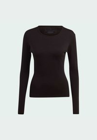 Top fitted a maniche lunghe nera realizzato in tessuto morbido, con scollatura a girocollo e design senza cuciture per una silhouette elegante.