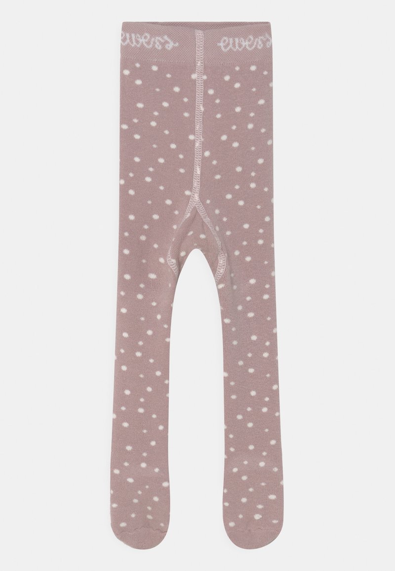 Tights in einem mauvefarbenen Design mit weißen Punkten, aus weichem Stoff gefertigt. Mit einer verstärkten Zehenpartie und einem elastischen Bund oben.