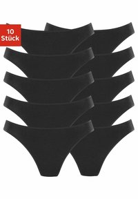 Black cotton briefs, 10-pack, featuring a smooth texture, medium rise, and elastic waistbands with a simple design.