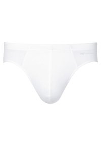 Weiße Baumwollunterhose mit glatter Textur, elastischem Bund und minimalen Nähdetails. Verfügt über ein einfaches, klassisches Schnittdesign.