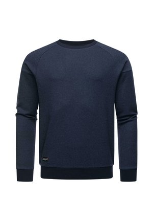 Navyblauwe sweatshirt met lange mouwen, een ronde halslijn en een textuurstof. Voorzien van een geribde tailleband en manchetten, met een klein logotag.