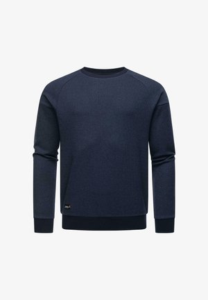 Felpa blu navy con maniche lunghe, scollatura rotonda e tessuto testurizzato. Presenta un bordo in costina in vita e ai polsini, con un piccolo logo.