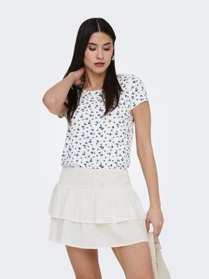 ONLY, BERA BACK LACE UP TO RUNDHALS - Print T-shirt - weiß/blau