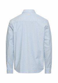 Langærmet skjorte med knapper i lyseblå og hvide striber, med standard krave, rygstykke og knapmanchetter. Glat tekstur.