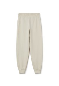 Helle beige Jogginghose mit entspannter Passform, ausgestattet mit einem elastischen Bund und Bündchen, aus weichem, strukturiertem Material und mit seitlichen Nähten.