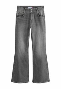 Grijze flare jeans, gemaakt van denim, met een middelhoge taille, vijf-pocket ontwerp en subtiele vervaging voor een versleten uitstraling.