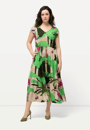 TROPICAL LEAF PRINT CAP SLEEVE - Jurk - parsley