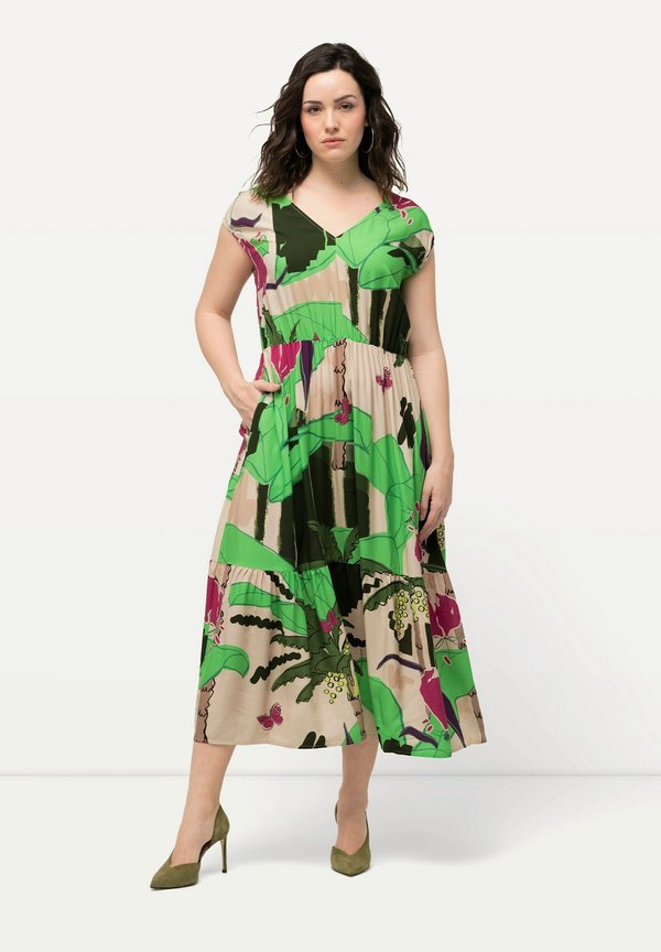 TROPICAL LEAF PRINT CAP SLEEVE - Freizeitkleid - parsley