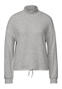 Grijze sweatshirt met een hoge hals, lange mouwen en een trekkoord aan de onderkant. Gemaakt van zacht materiaal met een relaxte pasvorm.