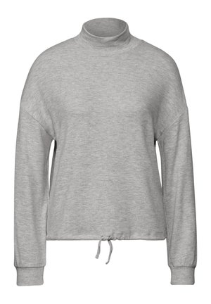 Grijze sweatshirt met een hoge hals, lange mouwen en een trekkoord aan de onderkant. Gemaakt van zacht materiaal met een relaxte pasvorm.