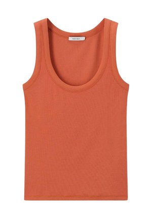 Roestkleurige geribde katoenen tanktop met ronde halslijn en brede schouderbanden, merkembleem "SISSY-BOY" aan de binnenkant van de achterkraag.