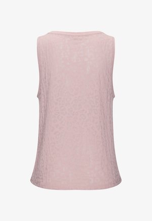 Ärmelloses rosa Top mit einer subtilen Leopardenmuster-Struktur, Rundhalsausschnitt und lockerem Schnitt mit abgerundetem Saum.