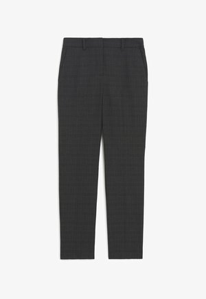 Grau karierte Hose aus gewebtem Stoff. Verfügt über eine taillierte Passform, Gürtelschlaufen und frontale Taschen. Dezente Textur mit einem klassischen Karomuster.
