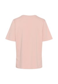 Lichtroze t-shirt met korte mouwen, ronde halslijn en een losse pasvorm. Glad katoen met een eenvoudige uitstraling en zonder zichtbare patronen.