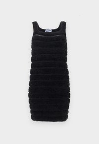 Μαύρο εφαρμοστό φόρεμα χωρίς μανίκια με οριζόντιες ρίγες με υφή αφρού και τετράγωνο ντεκολτέ, με ετικέτα Moschino.