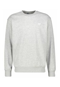 Lichtgrijze sweatshirt, ronde hals, lange mouwen, ribgebreide manchetten en zoom, zachte textuur, klein logo op de borst. Eenvoudig ontwerp, casual pasvorm.