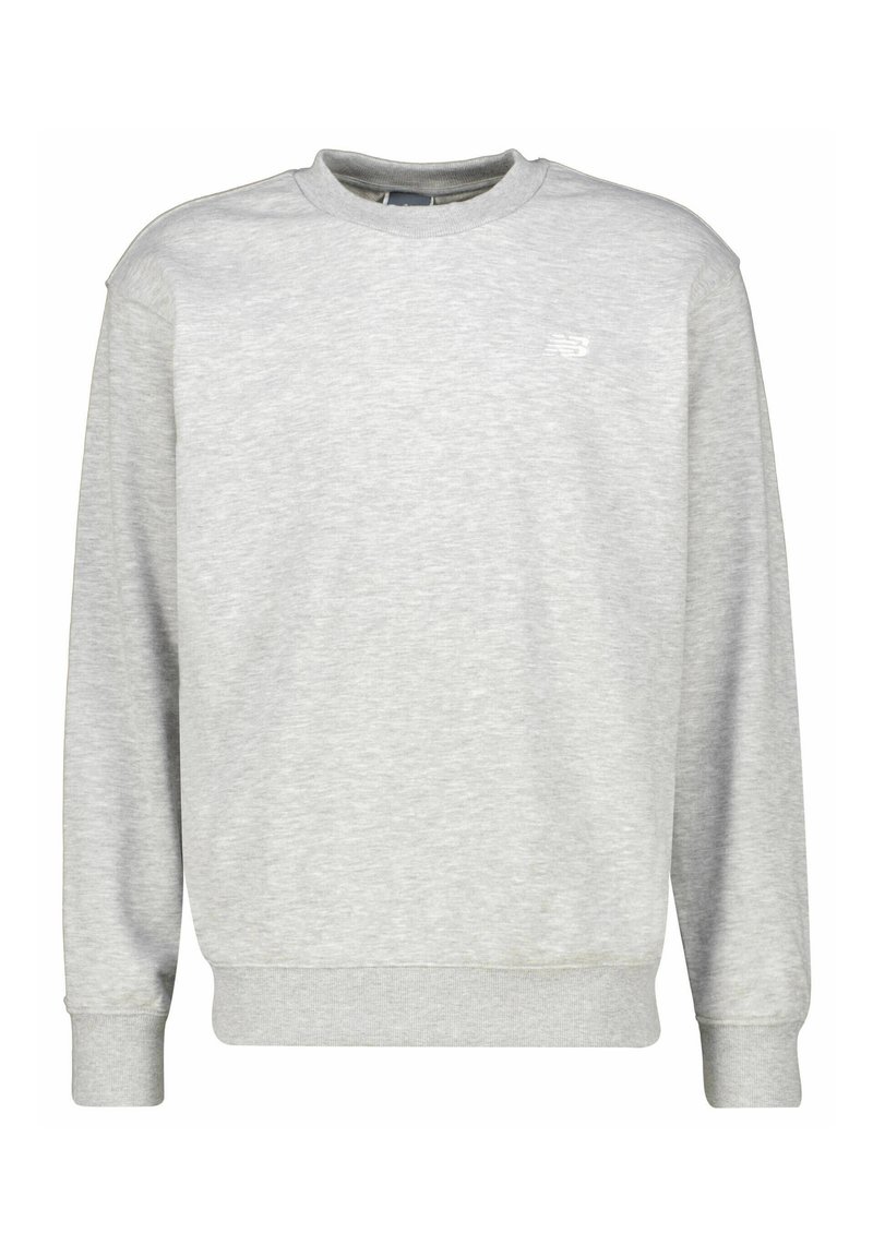 Lichtgrijze sweatshirt, ronde hals, lange mouwen, ribgebreide manchetten en zoom, zachte textuur, klein logo op de borst. Eenvoudig ontwerp, casual pasvorm.