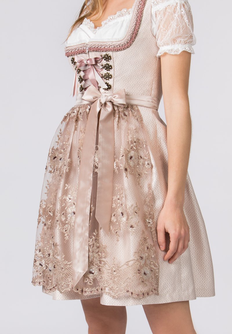 Travelstof taupe jurk met ballon mouw van Mi Piace