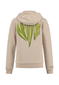 Felpa beige con grafica verde "NEW YORK" sul retro, dotata di cappuccio con cordoncino e polsini e orlo a coste. Tessuto morbido.