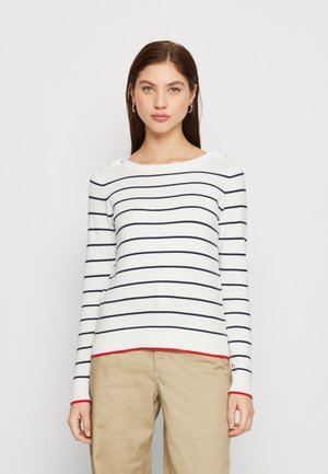 VMALMA BOATNECK BUTTON - Pullover - snow white/navy blazer/goji berry