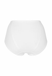 Weiße Baumwollunterhose mit glatter Textur, elastischem Bund und einem Schnitt, der vollständige Abdeckung bietet. Keine sichtbaren Muster oder Akzente.