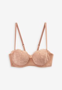 Reggiseno nude in pizzo con ferretto, spalline sottili regolabili e motivo floreale sulle coppe, progettato per supporto e stile femminile.
