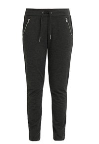 Mörkgrå joggerbyxor i mjukt material, med dragsko i midjan, två dragkedjefickor på sidorna och tapered bendesign.