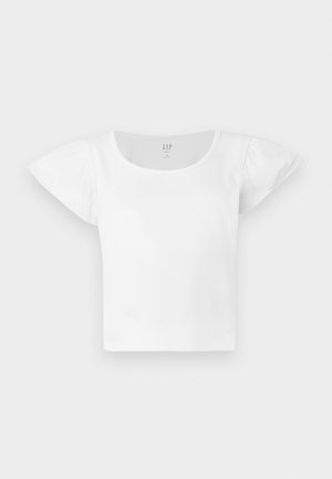 White short-sleeve cropped top with puffed shoulders and round neckline, made of ribbed fabric, from GAP in size medium.