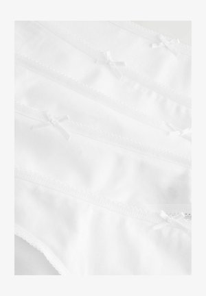 Chiloți albi din bumbac cu o textură netedă, cu mici fundițe decorative și dantelă pe talie pentru un plus de detaliu.