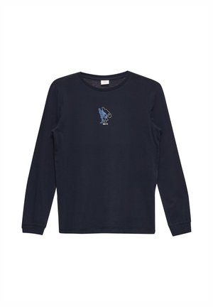 Maglietta a maniche lunghe navy in cotone, con un semplice design grafico blu sul petto. Collo e polsini a coste per una vestibilità ottimale.
