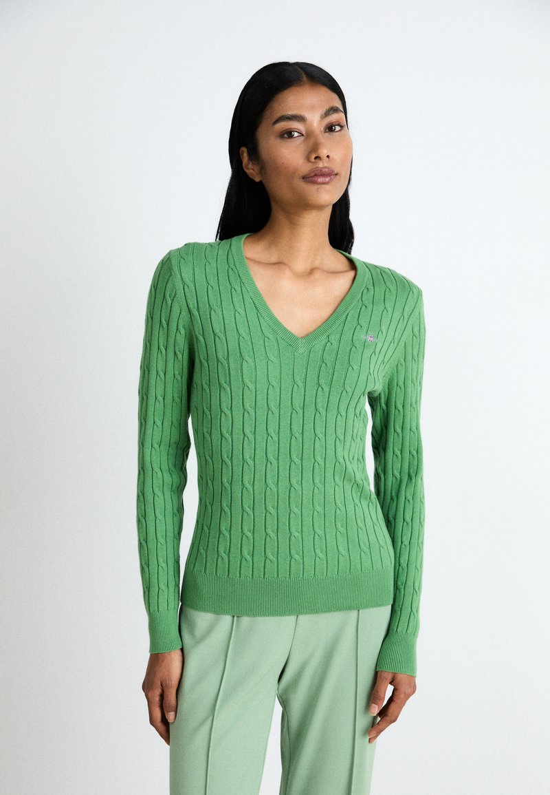 GANT STRETCH CABLE V-NECK - Pulover - seacrest green