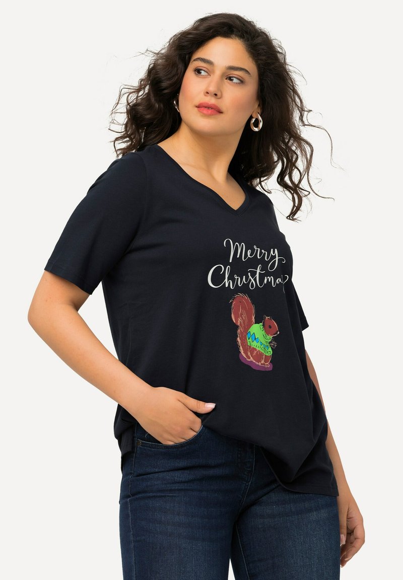 Ulla Popken Maglietta Gatto Di Natale Con Paillettes - Donna (Scollo A V, Maniche 3/4) - 5