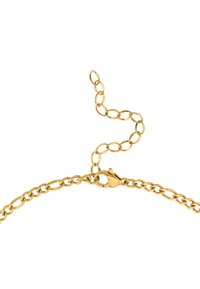 Collana a catena color oro con anelli ovali intrecciati. Presenta un gancio a molla e una breve catena di estensione per una lunghezza regolabile.