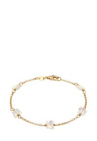 Guld kedjearmband med fem klara kristallfjärilshängen med en iriscerande glans och en låsning.