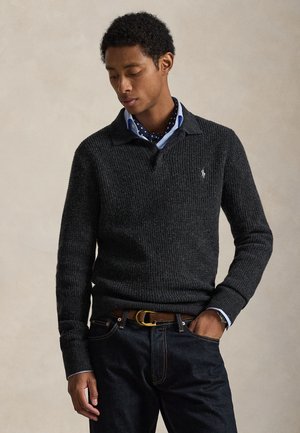 TEXTURED WOOL-COTTON POLO-COLLAR SWEATER - Jumper - dark granite heather