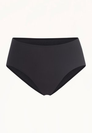 Zwarte naadloze high-waist onderbroek van een gladde, rekbare stof, ontworpen voor comfort en discreet dragen.
