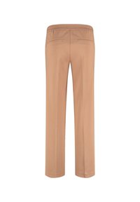 Pantalon beige à coupe droite, taille élastique et deux poches arrière. Confectionné en tissu lisse avec un style minimaliste.