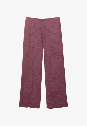 Luftige, weit geschnittene Hosen aus strukturiertem, crinkled Stoff in einem gedämpften Mauve-Ton, mit einem Kordelzugbund.