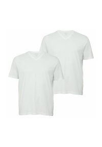 Weiße V-Ausschnitt-T-Shirts, kurze Ärmel, aus Baumwollmischung. Weicher Stoff, lässige Passform, verkauft im Doppelpack.