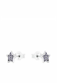 Örhängen i sterlingsilver i stjärnform med små lila ädelstenar, med en polerad yta och en säker bakdel med stift.