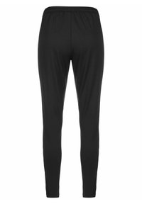 Schwarze Sporthosen mit elastischem Bund, Slim Fit und seitlichen Reißverschlüssen an den Knöcheln für bequemes An- und Ausziehen. Hergestellt aus einem glatten, leichten Stoff.
