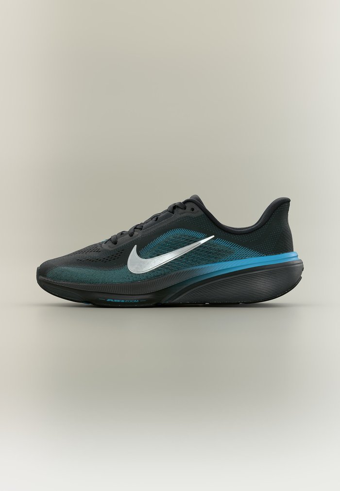 Nike AIR ZOOM PEGASUS 42 GS UNISEX - Road running shoes - black/metallic silver-coloured/light current blue/anthracite